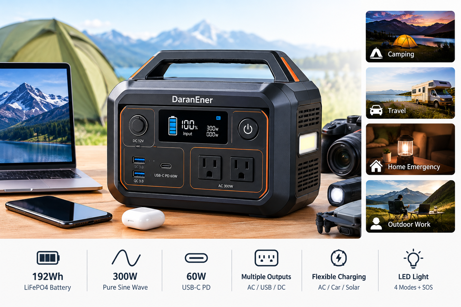 DaranEner 192Wh Portable Power Station Review: Compact LiFePO4 Backup for Camping and Emergencies