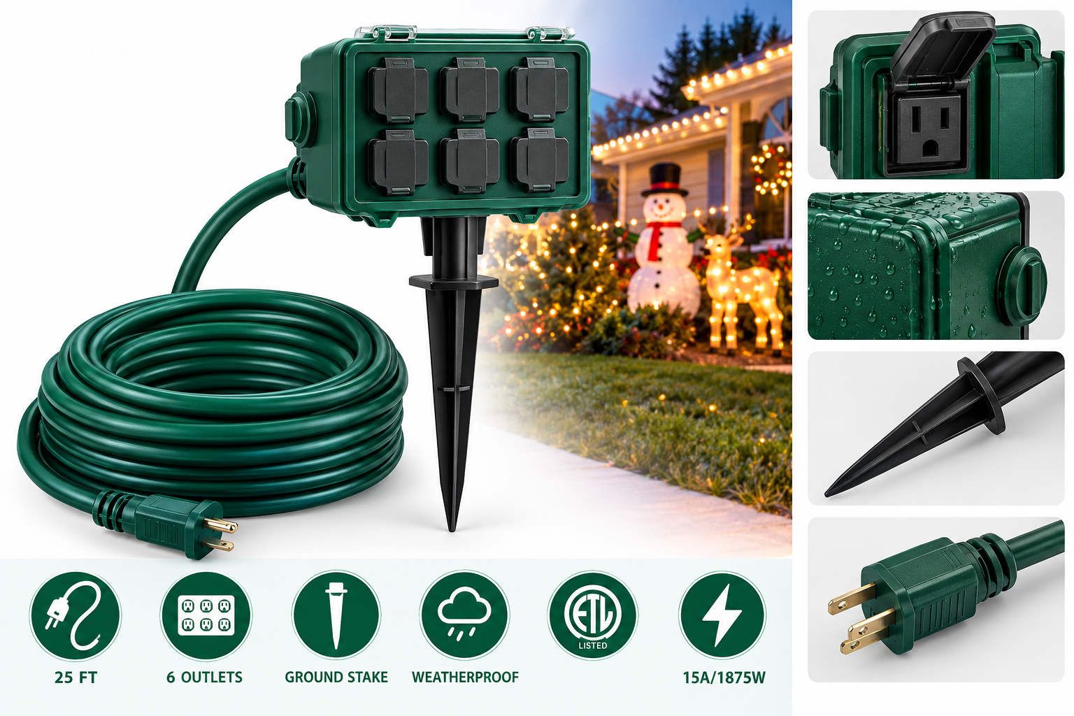 TiFFCOFiO Outdoor Power Strip Review: 25-Foot Weatherproof Extension Cord with Stake